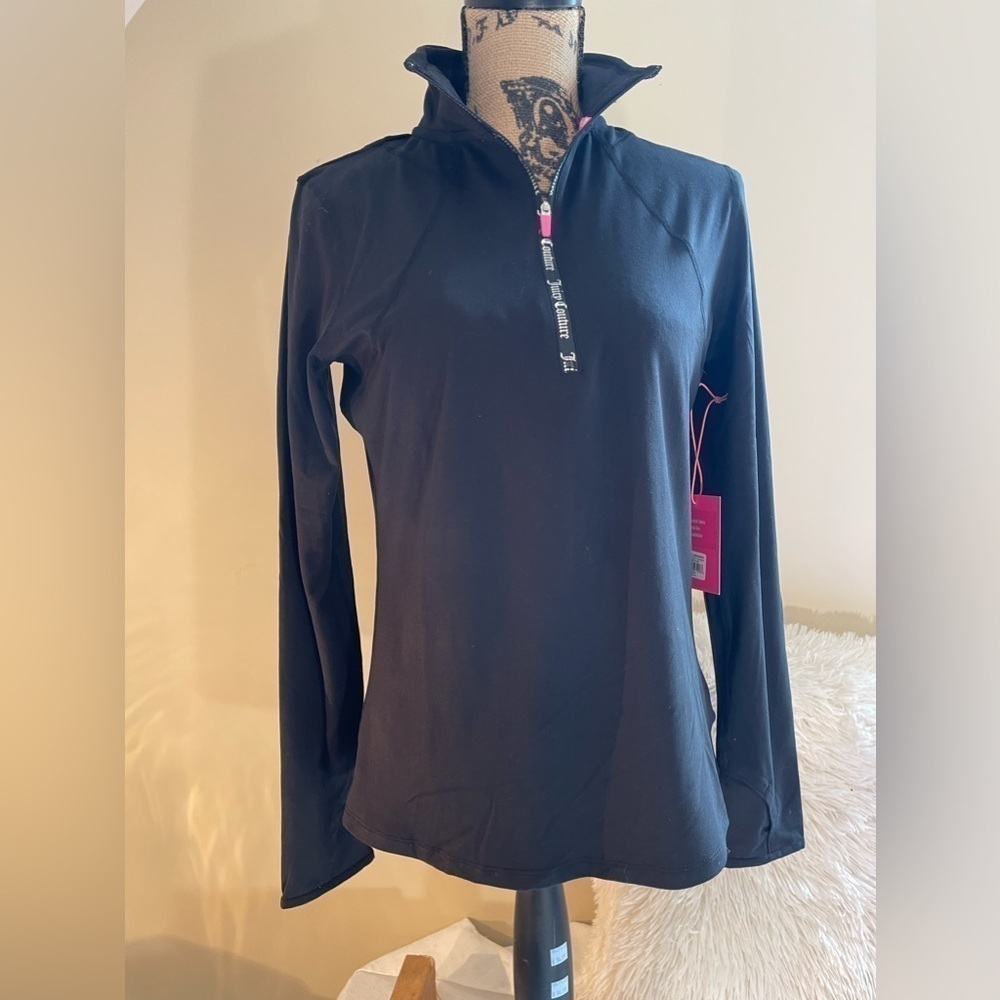 NWT, Juicy Couture Sport. Black poly-spandex blend 1/4 zip sports jacket Medium
